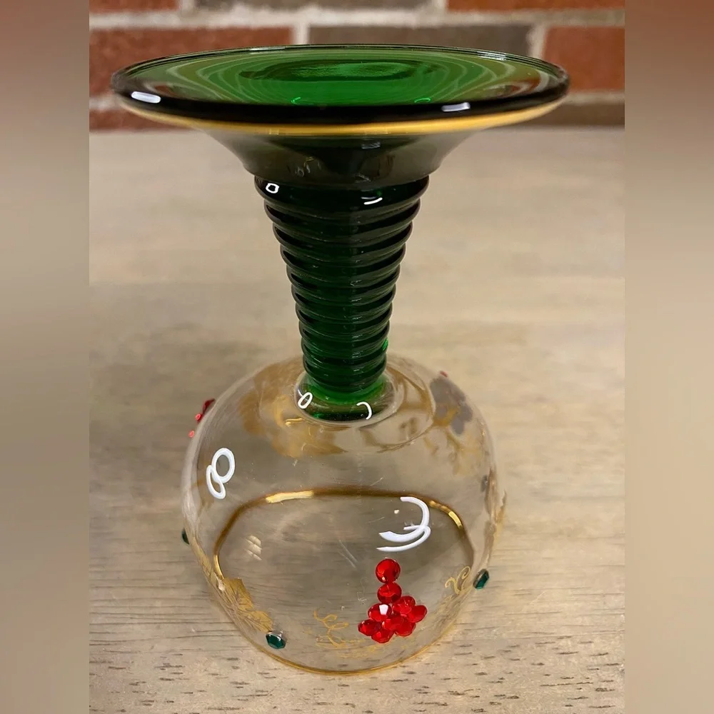 Bockling Roemer Germany Goblet‎ Gold Inlay Green Stem Vintage